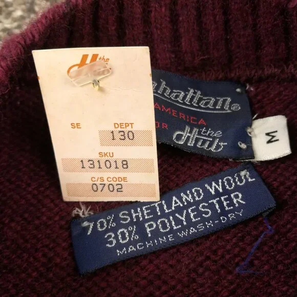 NWT Vintage Manhattan Sweater Shetland Wool Pullover Burgundy Red Mens Medium